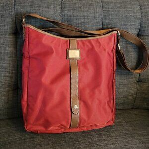 Lancel Red Nylon Crossbody Bag Vachetta Leather Trim Adjustable Strap French